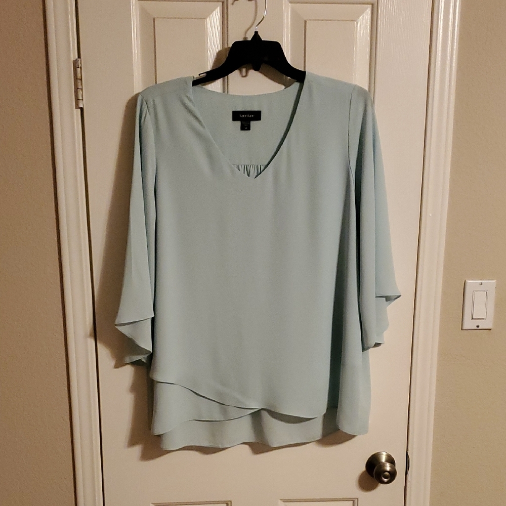Karen Kane Size 1X Asymmetrical Green 3/4 Sleeve Blouse